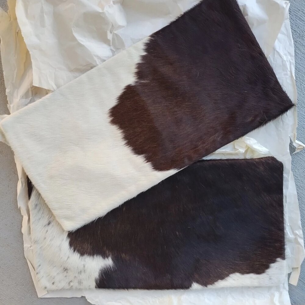 NWOT Set of 2 Genuine Cowhide Leather Hand Stitched Luxury Lumbar Pillow Covers